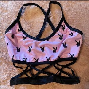 PLAYBOY Pink and Black Crisscross Bralette